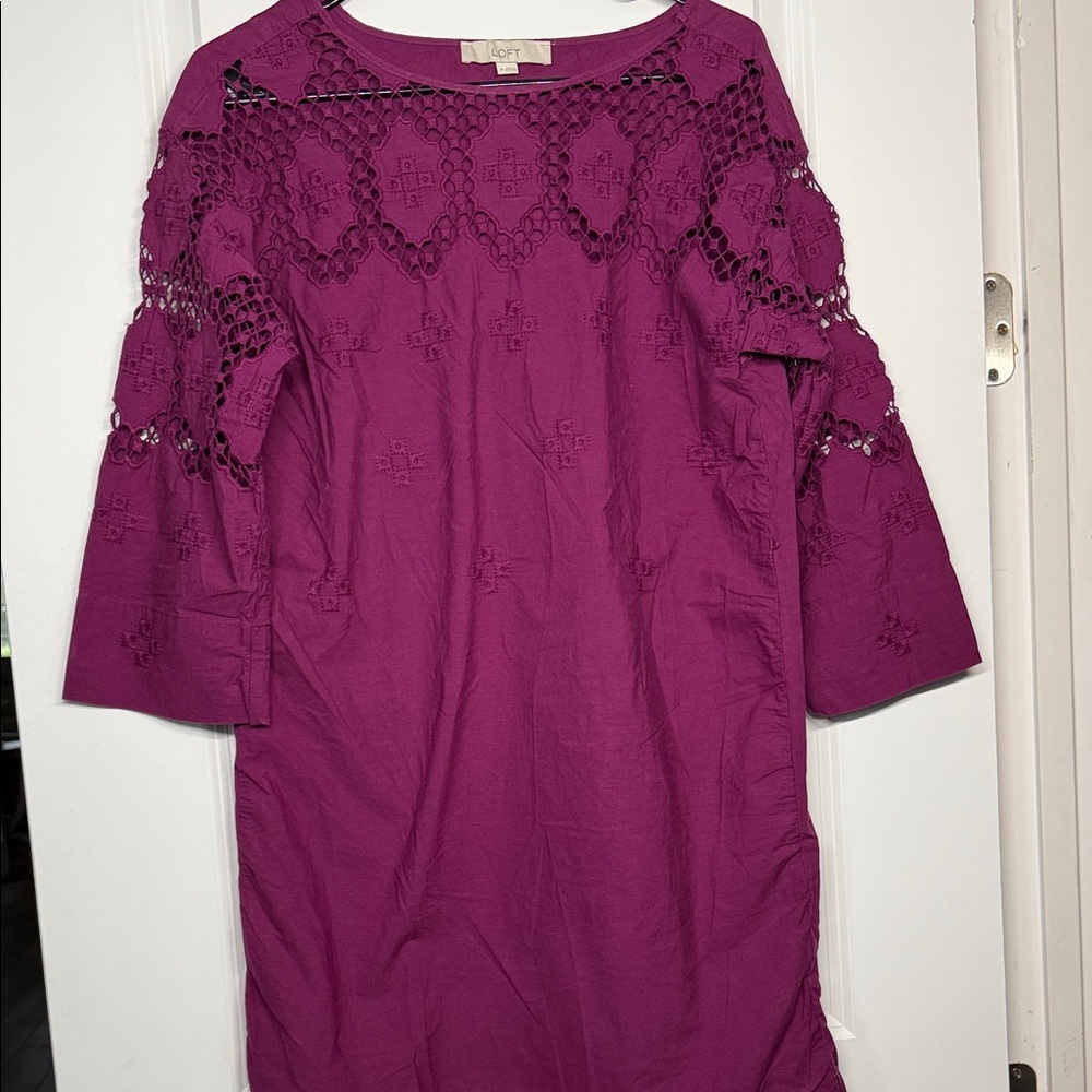 LOFT Magenta Lace Long Sleeve Dress